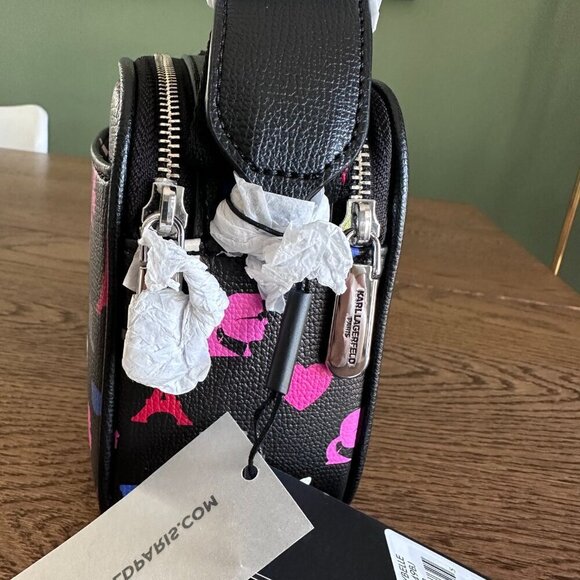 NWT! Karl Lagerfeld Maybelle Paris Double Zip Camera Bag Multi Color Monogram - Picture 4 of 9